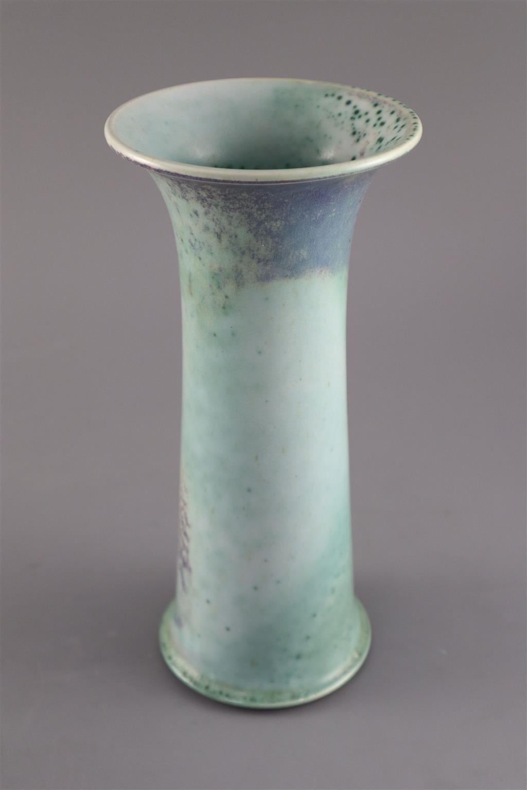 A Ruskin high fired tapering strumpet vase, dated 1909, 24.5cm high